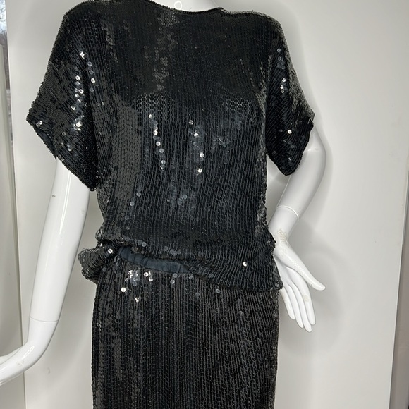 Rena Z Two Piece Black Fully Beaded Sz M Elastic Skirt and T-shirt Set - Picture 4 of 13